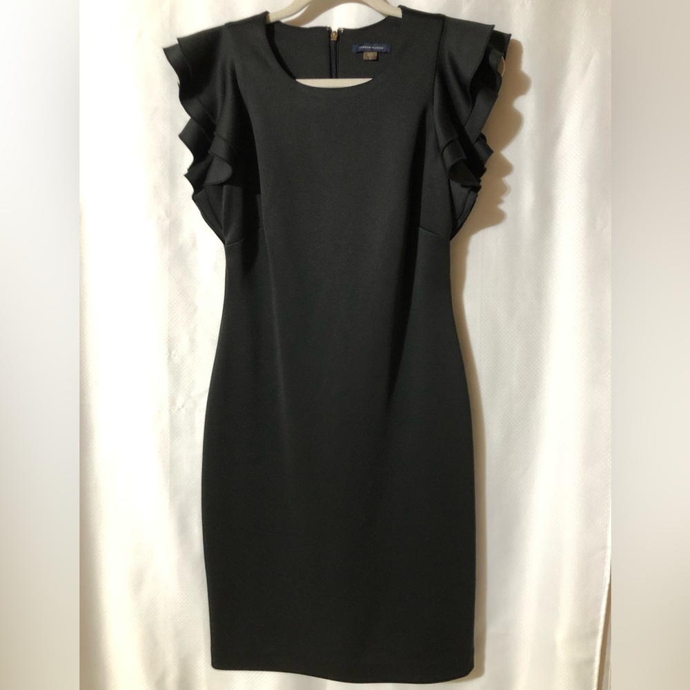 Tommy Hilfiger Women’s Black Sheath Ruffle Cap Sleeves Midi Dress Size 6
